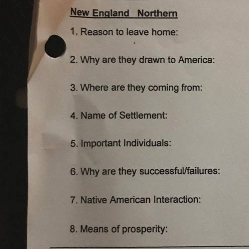 New England Northern

1. Reason to leave home:
2. Why are they drawn to America:
3. Where are they