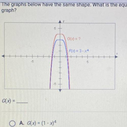 The graphs below have the same shape. What is the equation of the red

graph?
G(X) =
A. G(x) = (1
