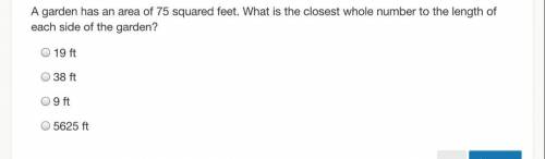 A garden has an area of ​​75 square feet. What is the closest whole number to the length of each si