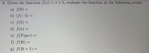 Given the function evaluate the function at the following points.