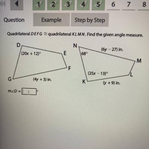 Quadrilateral DEFG quadrilateral KLMN. Find the given angle measure.