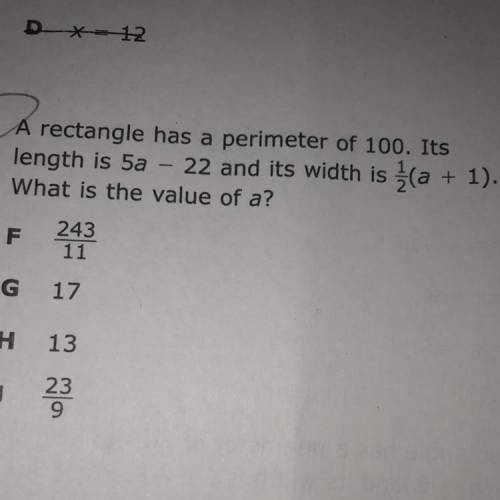 2. A rectangle has a perimeter of 100. Its

length is 50 22 and its with is lo + 1).
What is the v