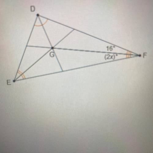Point G is the incenter of the triangle What is the value of x?
4
8
24
32