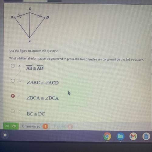 What additional information do you need to prove the two triangles are congruent by the SAS POSTULA