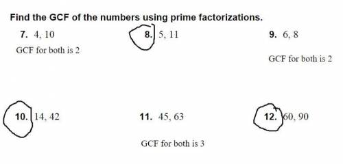 Do the questions that are circled also GCF stands for greatest common factor