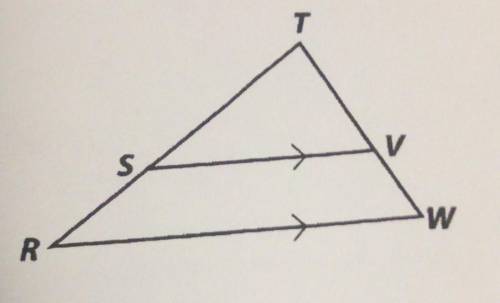 In the diagram at the right, sides SV and RW are parallel. Explain why RTW is similar to STV.​