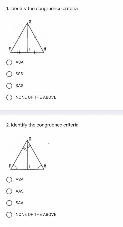 Identify the congruent criteria (mcqs) 
pls fast