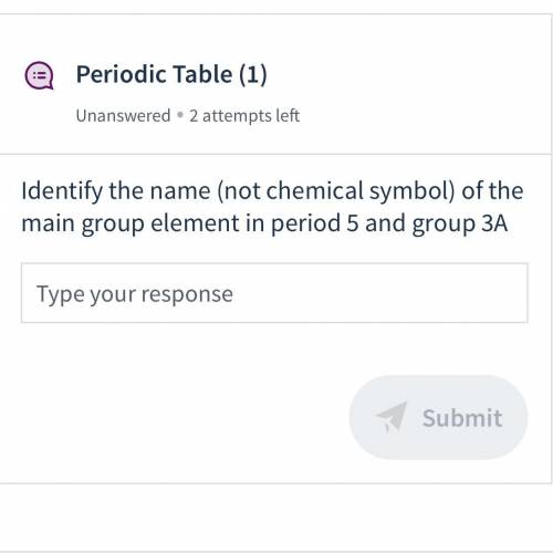 Identify the name(not chemical symbol) of the main group element in period 5 and group 3a