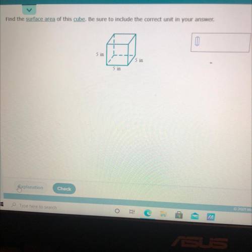 Find the surface area of this cube. Be sure to include the correct unit in your answer.