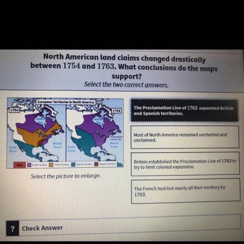 North American land claims changed drastically

between 1754 and 1763. What conclusions do the map