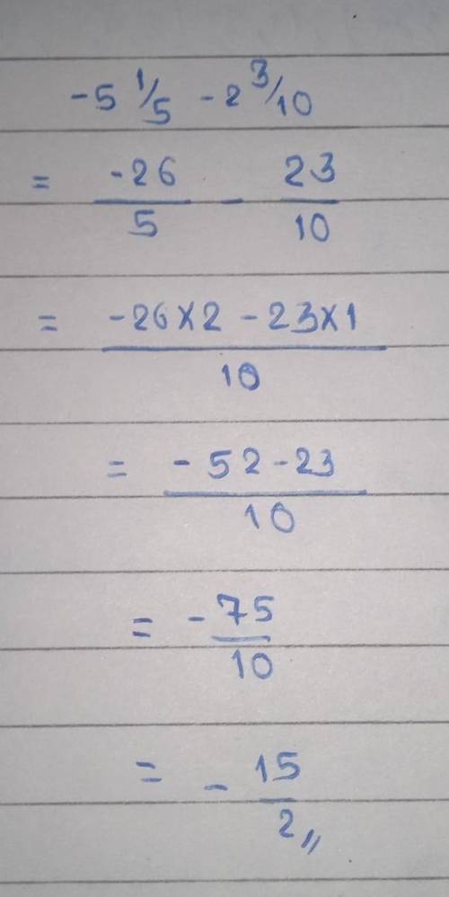 What is the answer for 
-5 1/5 - 2 3/10