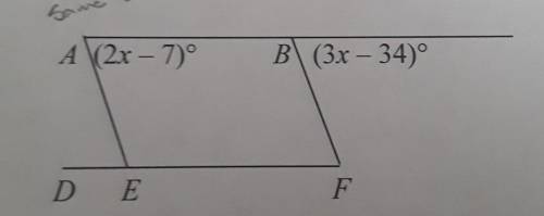 Solve for the value of x if segment AB parallels to segment BF​