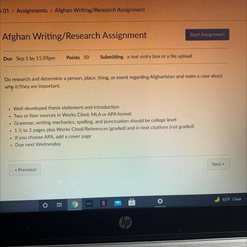 Do research and determine a person, place, thing, or event regarding Afghanistan and make a case ab