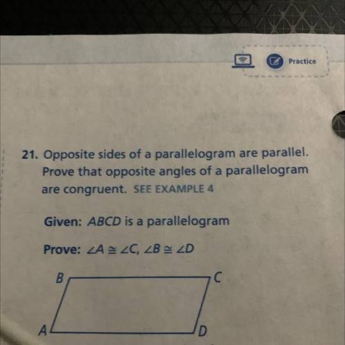 Opposite sides of a parallelogram are parallel.

Prove that opposite angles of a parallelogram
are