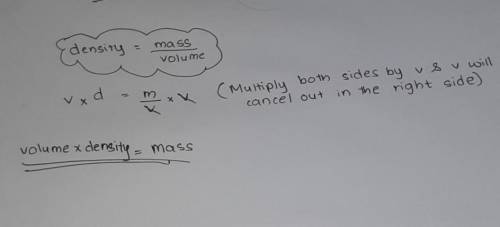 6. Write an Equation Re-

arrange the density equation
to show how to find the mass
of a substance