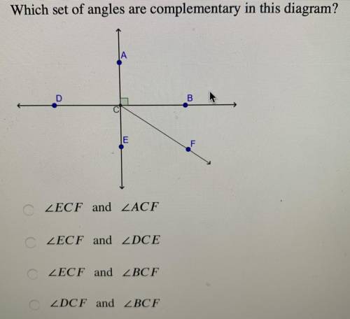 Which set of angles are complementary in this diagram? Please help <3