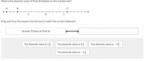 What is the absolute value of Point B labeled on the number line?

Drag and drop the answer into t
