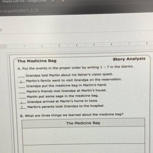 The Medicine Bag

Story Analysis
A. Put the events in the proper order by writing 1 - 7 in the bla