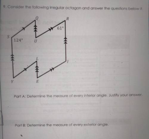9. Consider the following irregular octagon and answer the questions below it. 124, 61 Part A: Dete