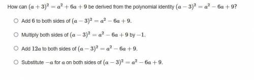 How can (a+3)^2=a^2+6a+9 be derived from the polynomial identity (a−3)^2=a^2−6a+9?