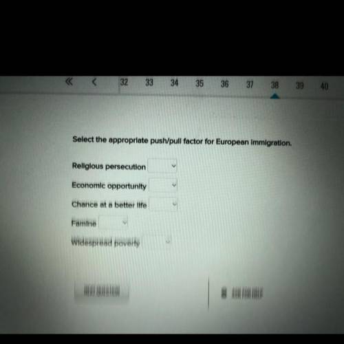 Select the appropriate push/pull factor for European Immigration.

A. Religious persecution
B. Eco