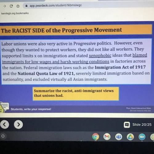 Summarize the racist, anti-immigrant views yeah that unions had.