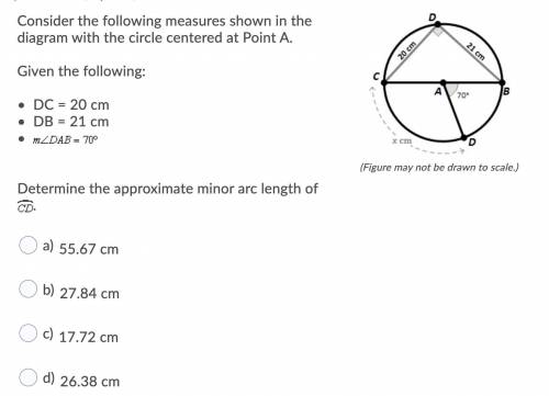 Determine the approximate minor arc length of CD.