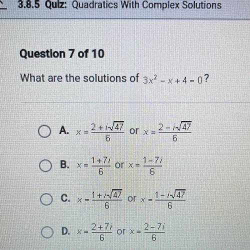 What are the solutions of 3x2 - x + 4 = 0 ?