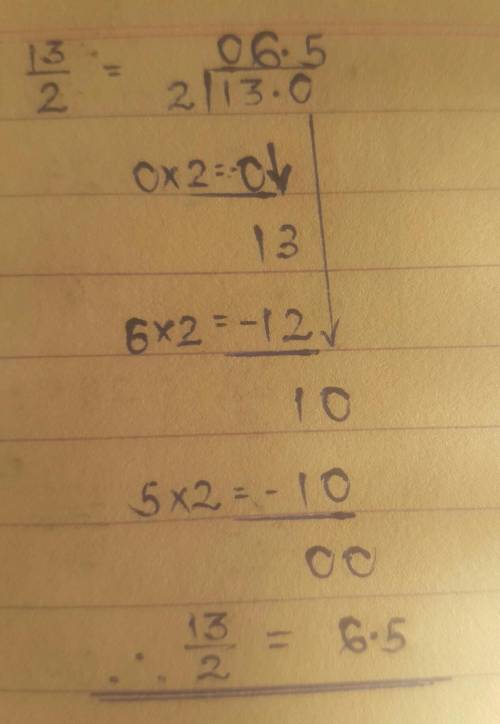 Covert 13/2 to a decimal using long division