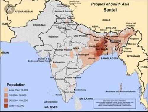 A map of the geographical location of the santhali tribe PLS HELP ASAP