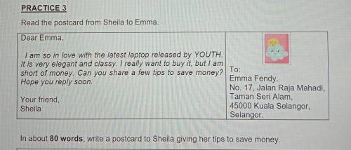 Write postcard to Sheila to give her tips to save money.
