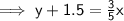 \mathsf{\implies y  +  1.5 =  \frac{ 3}{5 } x  }