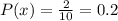 P(x) =  \frac{2}{10}  = 0.2