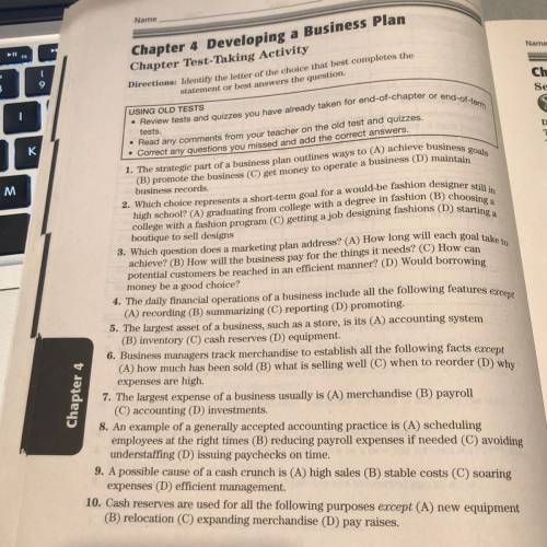 Chapter 4 developing a business plan

There are 10 questions on the paper!! Please I will give bra