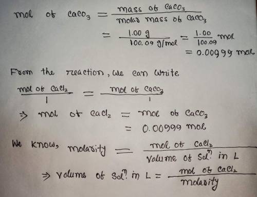 Calculate the volume (in mL) of 0.100 M Na,CO3 needed to produce 1.00 g of

CaCO3(s)
. There is an