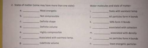 Fill in the blanks for states of matter