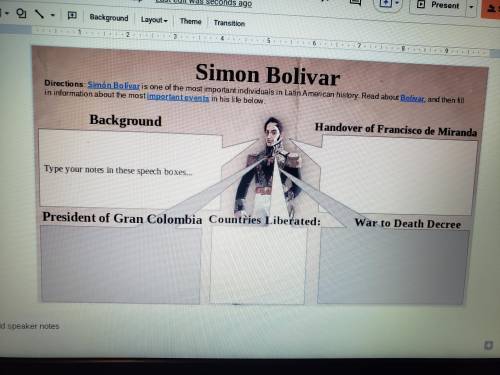 Fill out the chart about Simon Bolivar.