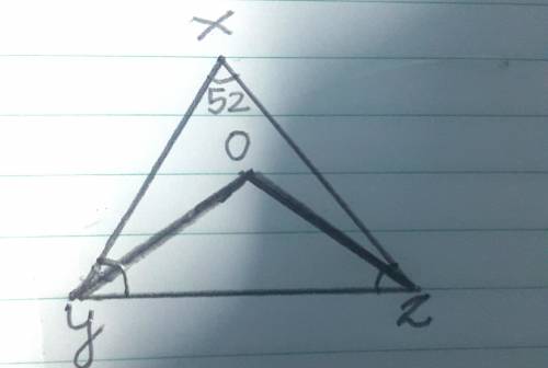 In triangle xyz angle x=62 yo and zo intersect at o if y=52 find angle ozy angle yoz stps