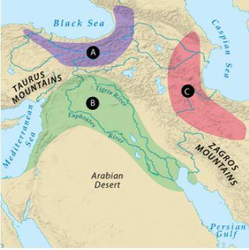 Which letter indicates the region known as the Fertile Crescent?