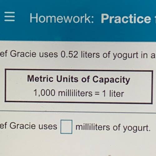 Chef Gracie uses 0.52 liters of yogurt in a food she calls vitafibermin loaf. How many milliliters