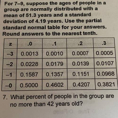 For 7-9, suppose the ages of people in a

group are normally distributed with a
mean of 51.3 years