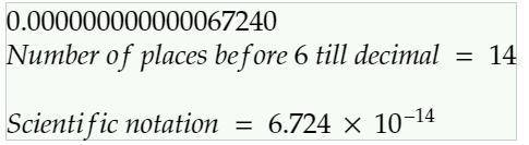 How do you write 0.000000000000067240 in scientific notation?