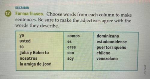 Forma frases. Choose words from each column to make
sentences.