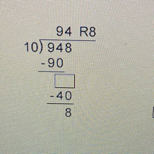 What is the missing number in the solution to 948 = 10 below?
A. 48
B. 4
C. 40
D. 80