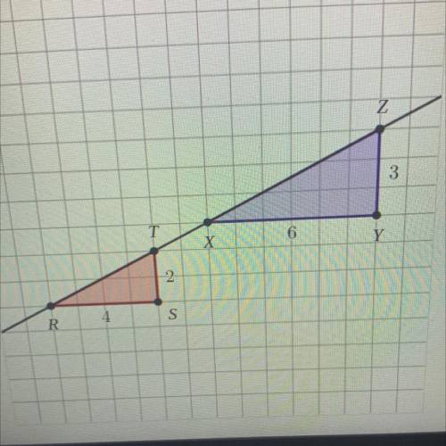 Here are two right triangles.

The longest side of each triangle is on the line.
Explain how you k