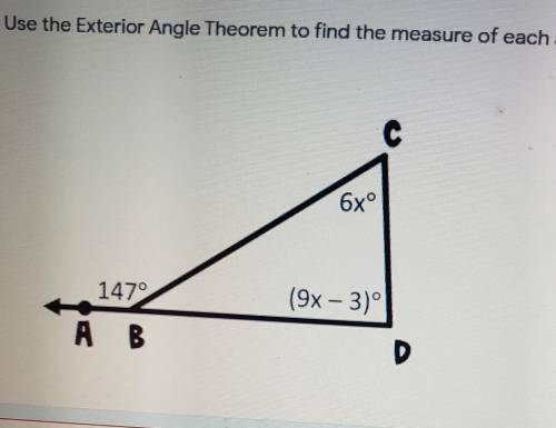 Use the Exterior Angle Theorem to find the measure of each angle in degrees.

Angle Theorems for T
