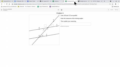 Lines ab and cd are parallel,enter the measures of the missing angles