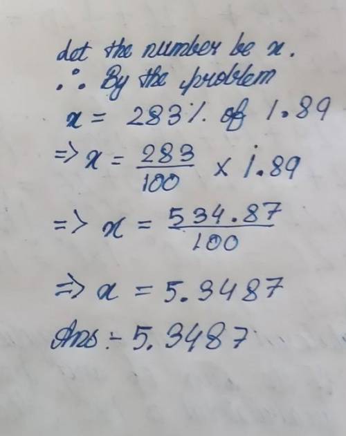 Translate and solve: What number is 283% of 1.89?