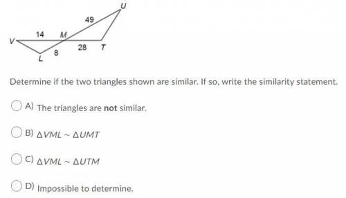 Determine if the two triangles shown are similar. If so, write the similarity statement.