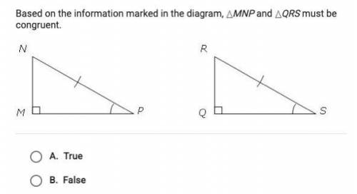 Question 25 of 25

Based on the information marked in the diagram, AMNP and AQRS must be
congruent